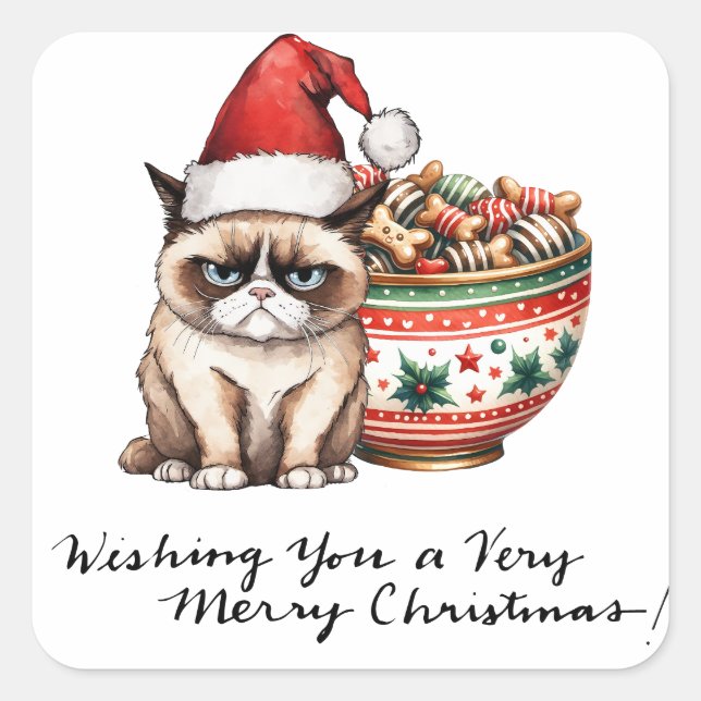 Pegatina Cuadrada El gato lleva sombrero de Santa Sombrero para los  (Anverso)