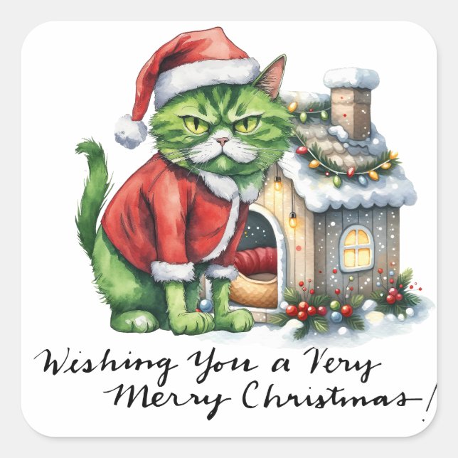 Pegatina Cuadrada El gato lleva sombrero de Santa Sombrero para los  (Anverso)