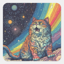 El gato mee en el espacio con arcoiris