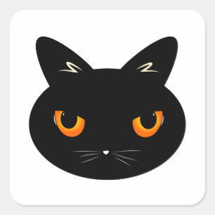 Pegatina Cuadrada el gato negro con ojos naranjas