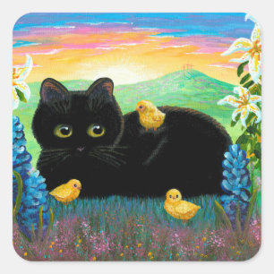 Pegatina Cuadrada El gato negro y los ojos se pudren Creationarts cr