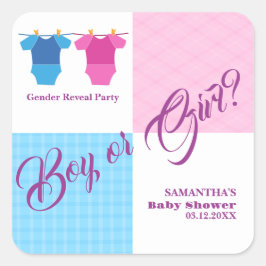 Pegatina Cuadrada ¿El género revela al niño o Chica de Baby Shower?
