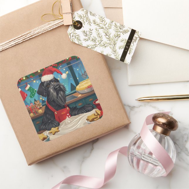 Pegatina Cuadrada El gigante Schnauzer Holiday Baking: Navidades fes (Regalar)