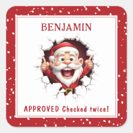 Pegatina Cuadrada El gracioso Santa Claus irrumpiendo en Navidades d