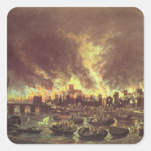Pegatina Cuadrada El gran incendio de Londres, 1666