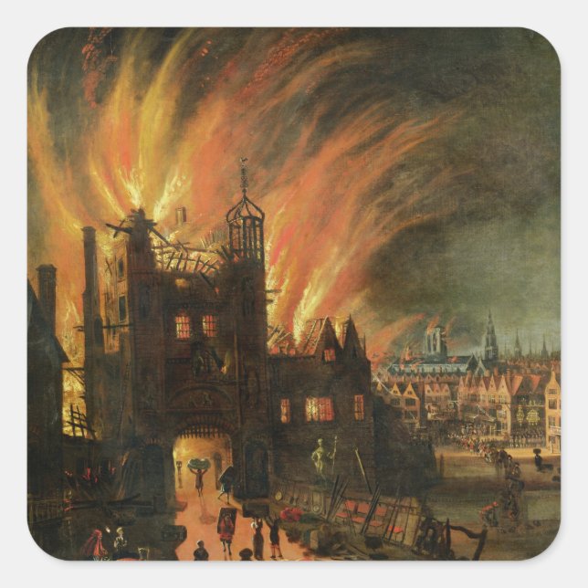 Pegatina Cuadrada El gran incendio de Londres (septiembre de 1666) c (Anverso)