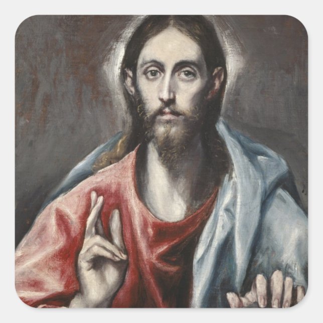 Pegatina Cuadrada El Greco - Bendición de Cristo (Anverso)