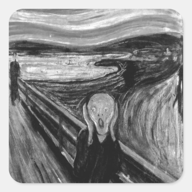 Pegatina Cuadrada El Grito Blanco Y Negro De Edvard Munch (Anverso)