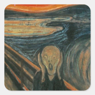 Pegatina Cuadrada El Grito - Edvard Munch. Pintura de arte.