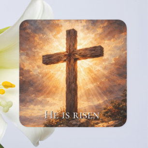 Pegatina Cuadrada Él ha Resucitado Pascua Cristiana