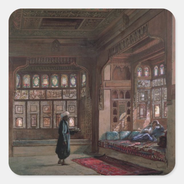 Pegatina Cuadrada El harem del jeque Sadat, El Cairo, 1870 (Anverso)