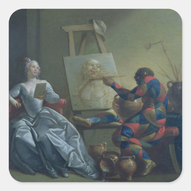 Pegatina Cuadrada El Harlequin Painter, c.1742 (aceite sobre lienzo) (Anverso)