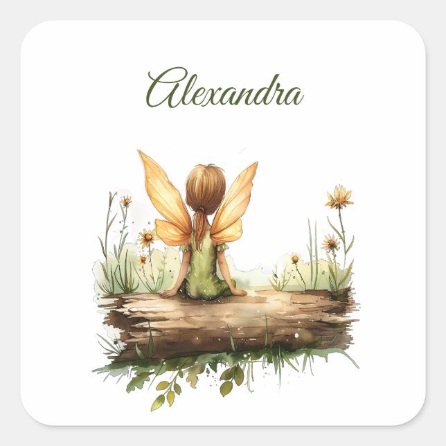 Pegatina Cuadrada El hato solitario sentado en un tronco (Anverso)