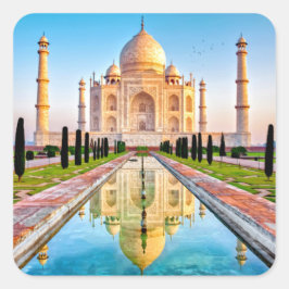 Pegatina Cuadrada El hermoso Taj Mahal de Mármol Blanco de la India