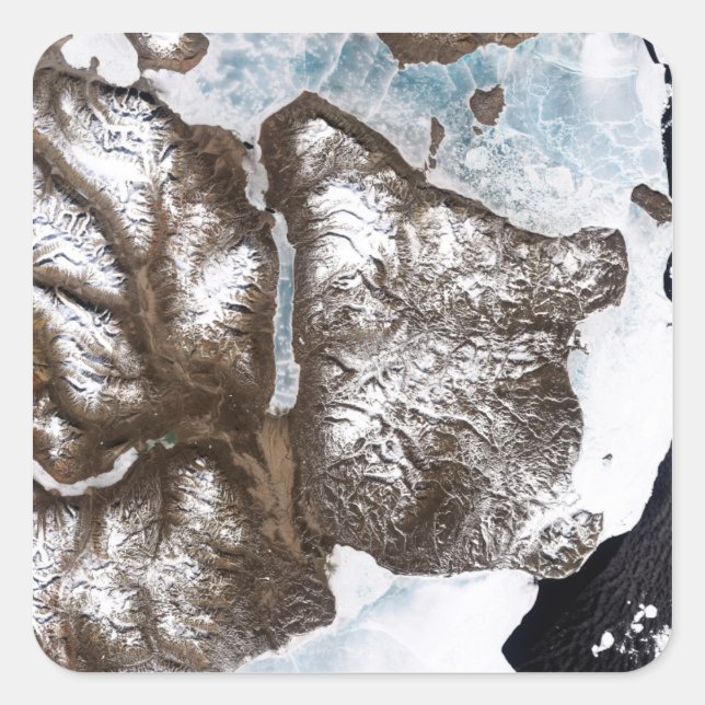 Pegatina Cuadrada El hielo marino bordea la costa este de Groenlandi (Anverso)