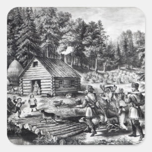 Pegatina Cuadrada El hogar del pionero en la frontera occidental