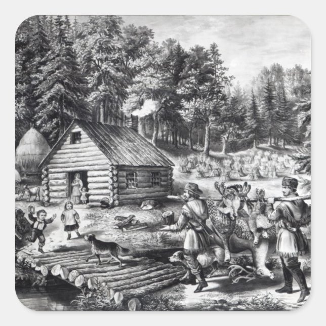 Pegatina Cuadrada El hogar del pionero en la frontera occidental (Anverso)