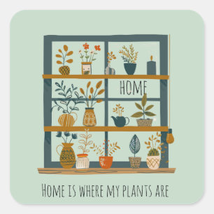 Pegatina Cuadrada El hogar es donde están mis plantas   Plantas en m