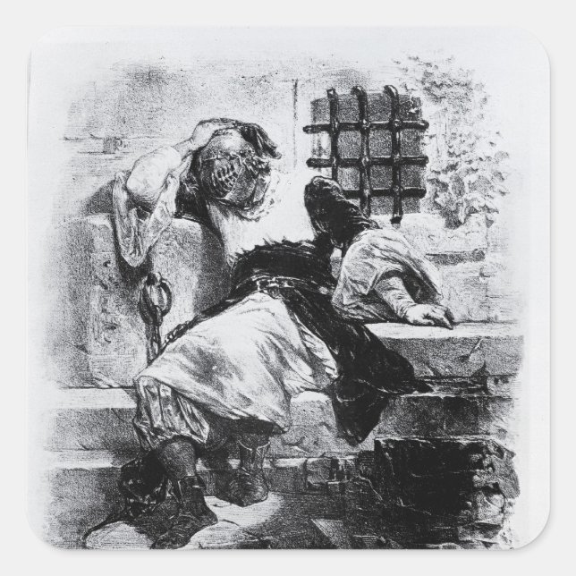 Pegatina Cuadrada El hombre en la máscara de hierro en su prisión (Anverso)