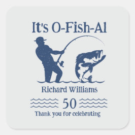 Pegatina Cuadrada El hombre es la fiesta de cumpleaños 50 del pescad