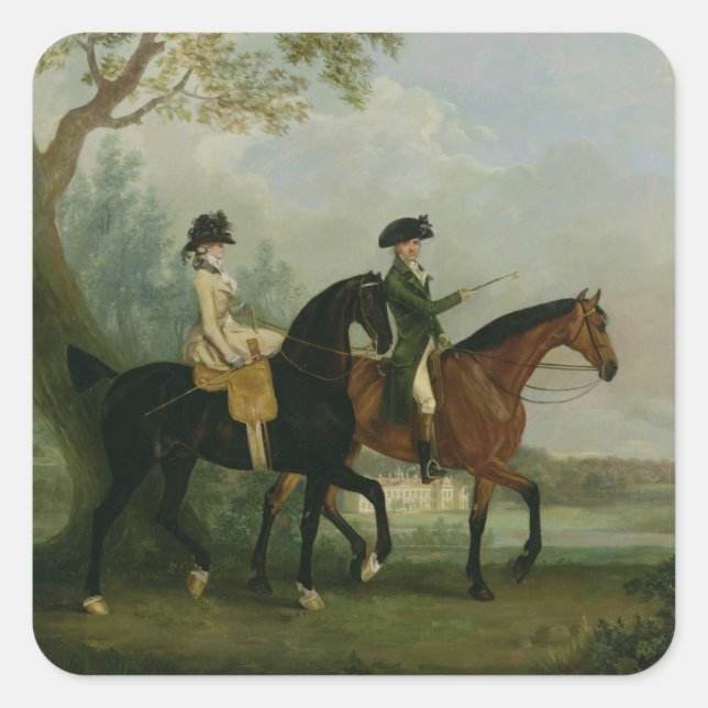 Pegatina Cuadrada El Honorable. Marcia Pitt Riding con su hermano, e (Anverso)