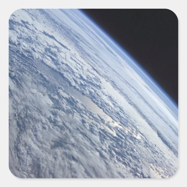 Pegatina Cuadrada El horizonte de la Tierra contra la oscuridad del  (Anverso)