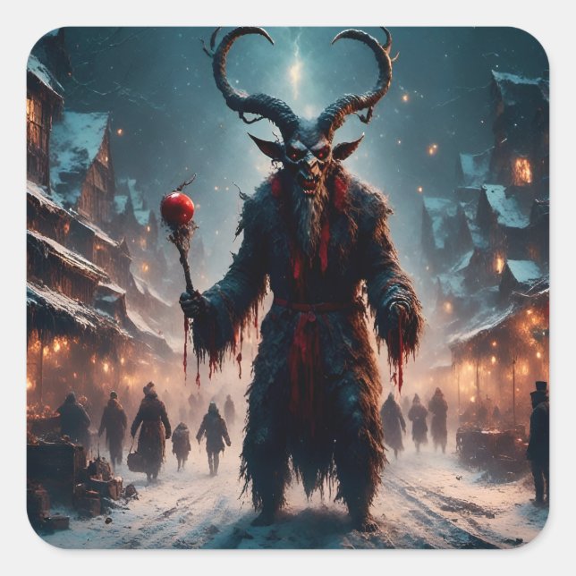 Pegatina Cuadrada El horror de los Navidades de Krampus (Anverso)
