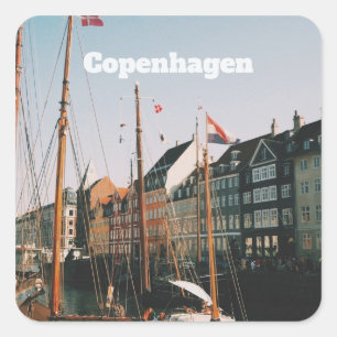 Pegatina Cuadrada El icónico Nyhavn, Copenhague, Dinamarca