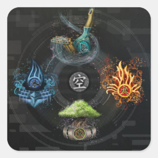 Pegatina Cuadrada El ilustracion artístico kanji de cinco elementos 