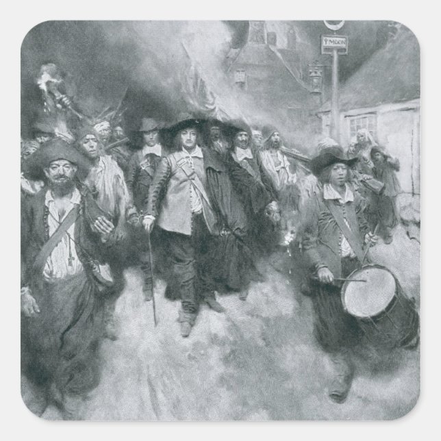 Pegatina Cuadrada El incendio de Jamestown (Anverso)