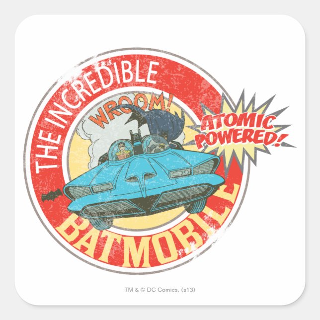 Pegatina Cuadrada El increíble ícono Batmobile (Anverso)