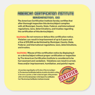 Pegatina Cuadrada El Instituto Estadounidense de Certificación