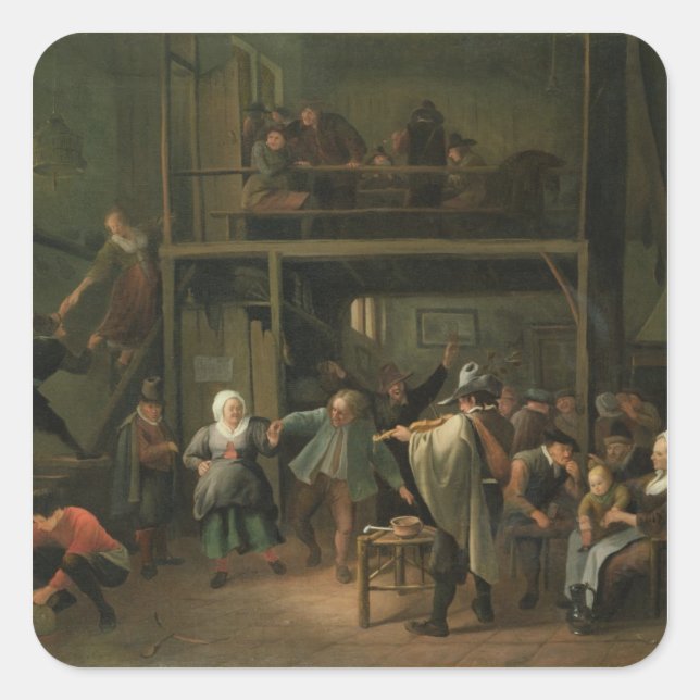 Pegatina Cuadrada El interior de una taberna con una pareja bailando (Anverso)
