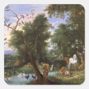 Pegatina Cuadrada El jardín de Eden, 1659