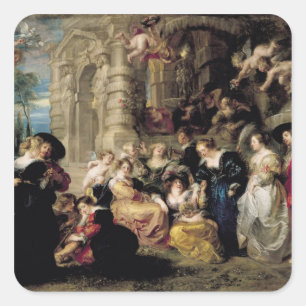 Pegatina Cuadrada El jardín del amor, c.1630-32