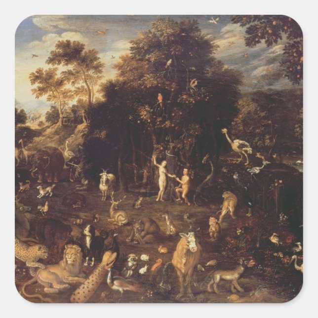 Pegatina Cuadrada El Jardín del Edén (Anverso)