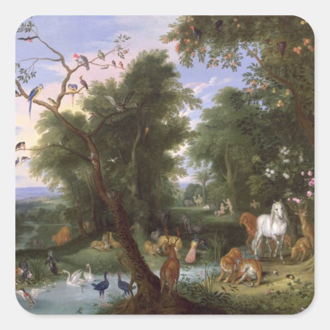 Pegatina Cuadrada El Jardín del Edén, 1659 (Anverso)