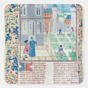 Pegatina Cuadrada El jardín, ilustracion de Le Livre des