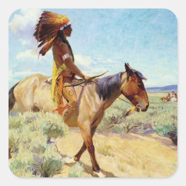 Pegatina Cuadrada "El jefe" de arte occidental por W Herbert Dunton (Anverso)