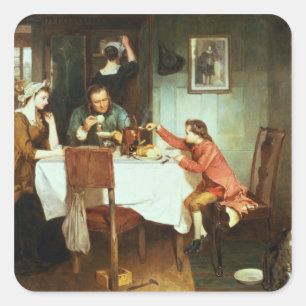 Pegatina Cuadrada El joven James Watt jugando con el vapor