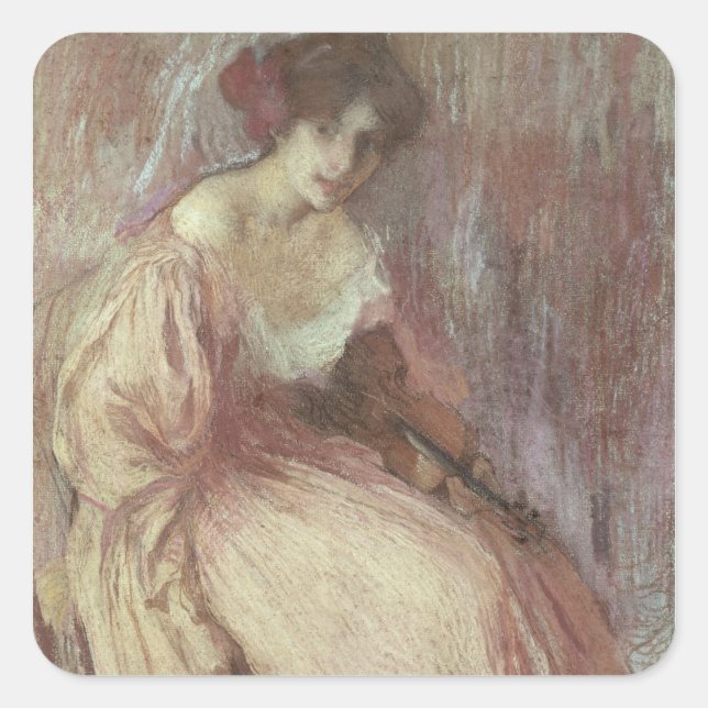 Pegatina Cuadrada El joven violinista (Anverso)