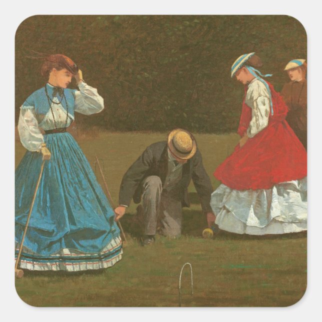 Pegatina Cuadrada El juego de croquet, 1866 (aceite sobre lienzo) (Anverso)
