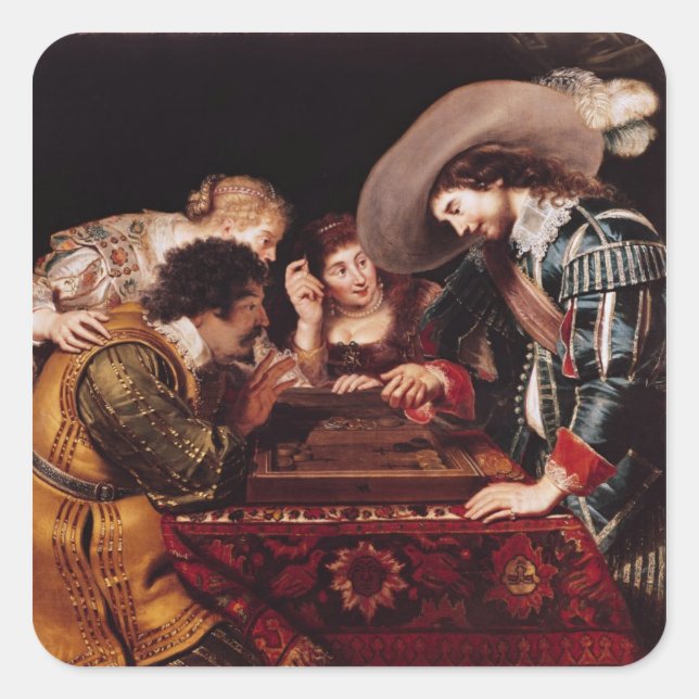 Pegatina Cuadrada El juego del Backgammon (Anverso)