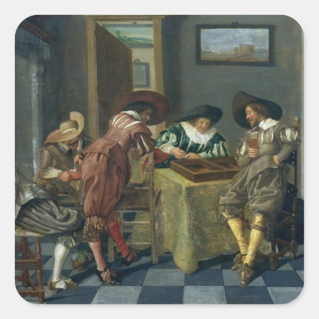Pegatina Cuadrada El juego del Backgammon (Anverso)