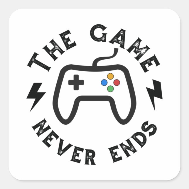 Pegatina Cuadrada El juego nunca termina (Anverso)