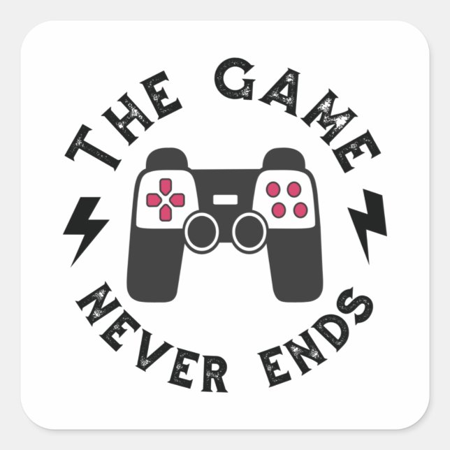 Pegatina Cuadrada El juego nunca termina (Anverso)