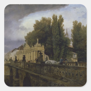 Pegatina Cuadrada El Konigsbrucke en Konigsstrasse, Berlín, 1835