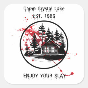 Pegatina Cuadrada El lago Camp Crystal Disfruta De Tu Estabilidad