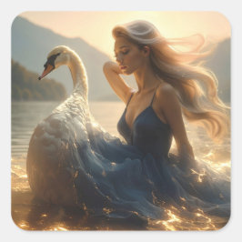 PEGATINA CUADRADA EL LAGO DE LOS CISNES - BALLET Y DANZA -