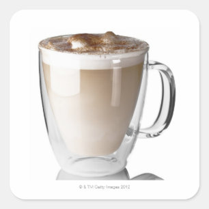 Pegatina Cuadrada El latte de Caffe, en el fondo blanco, cortó